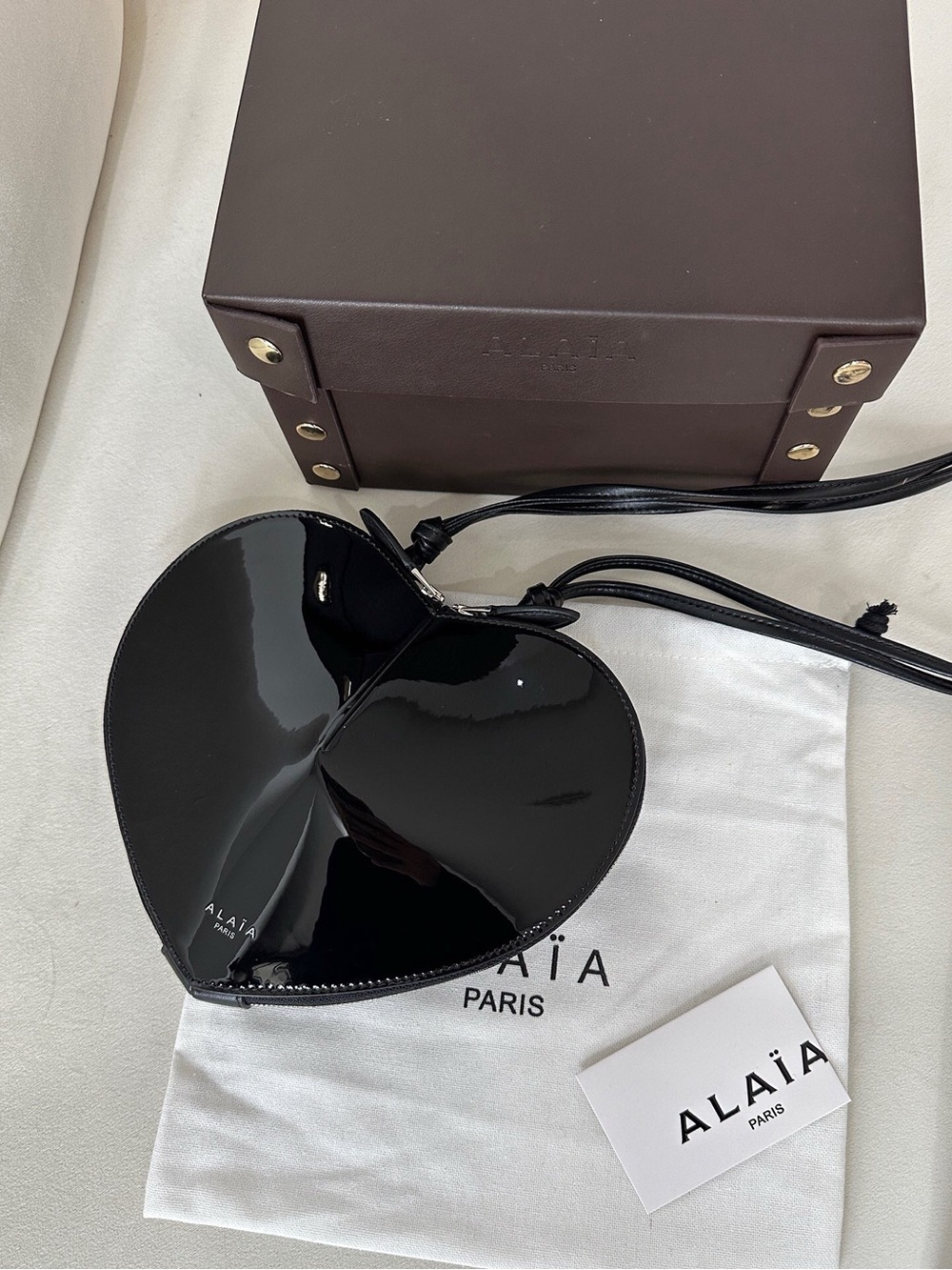 Alaia Black Patent Heart Crossbody